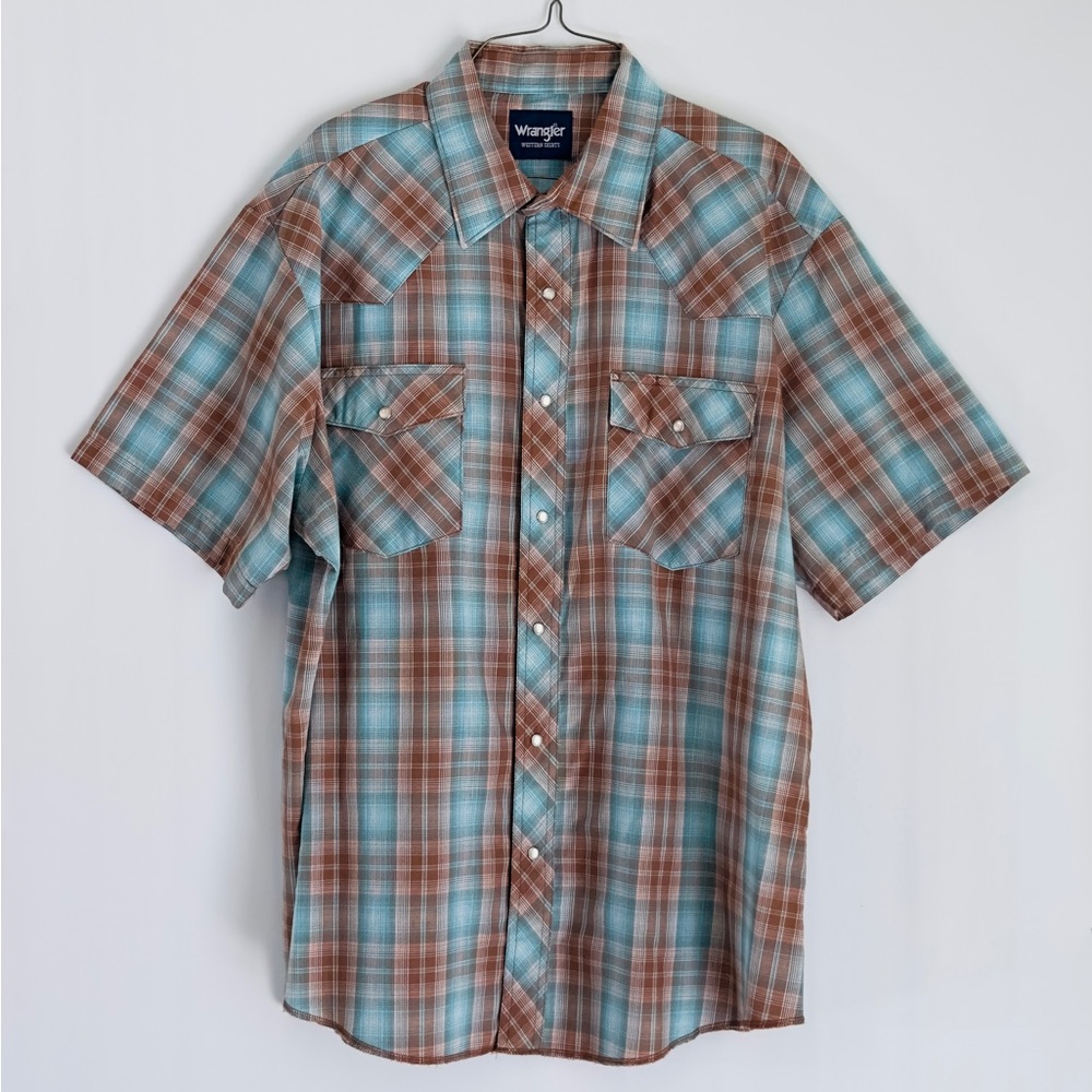Wrangler Men's Casual Plaid Shirt - Blue and Brown XL